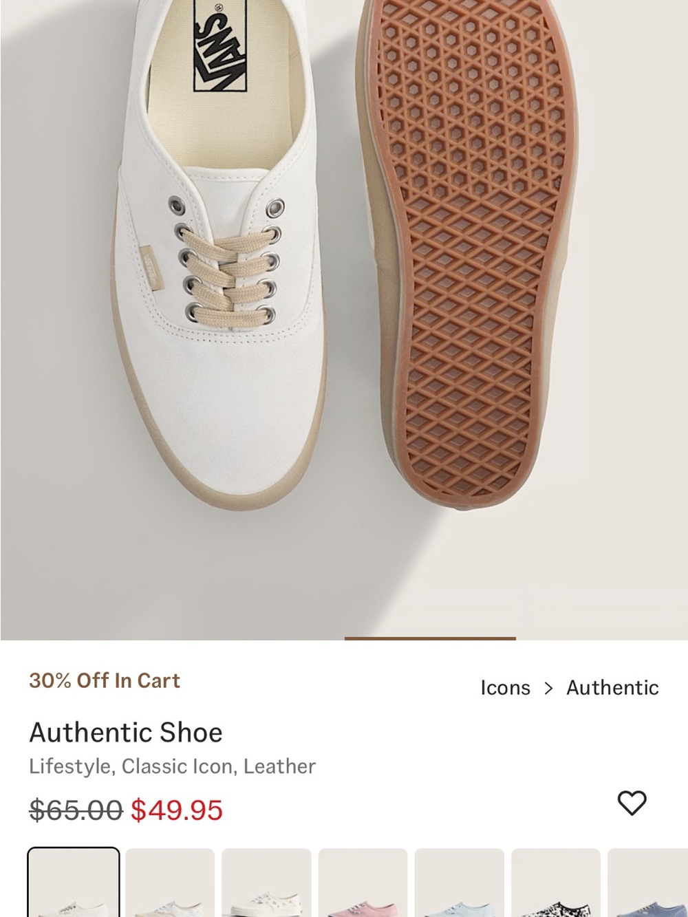 Vans Men’s Authentic Sneakers in White with Gum Sole